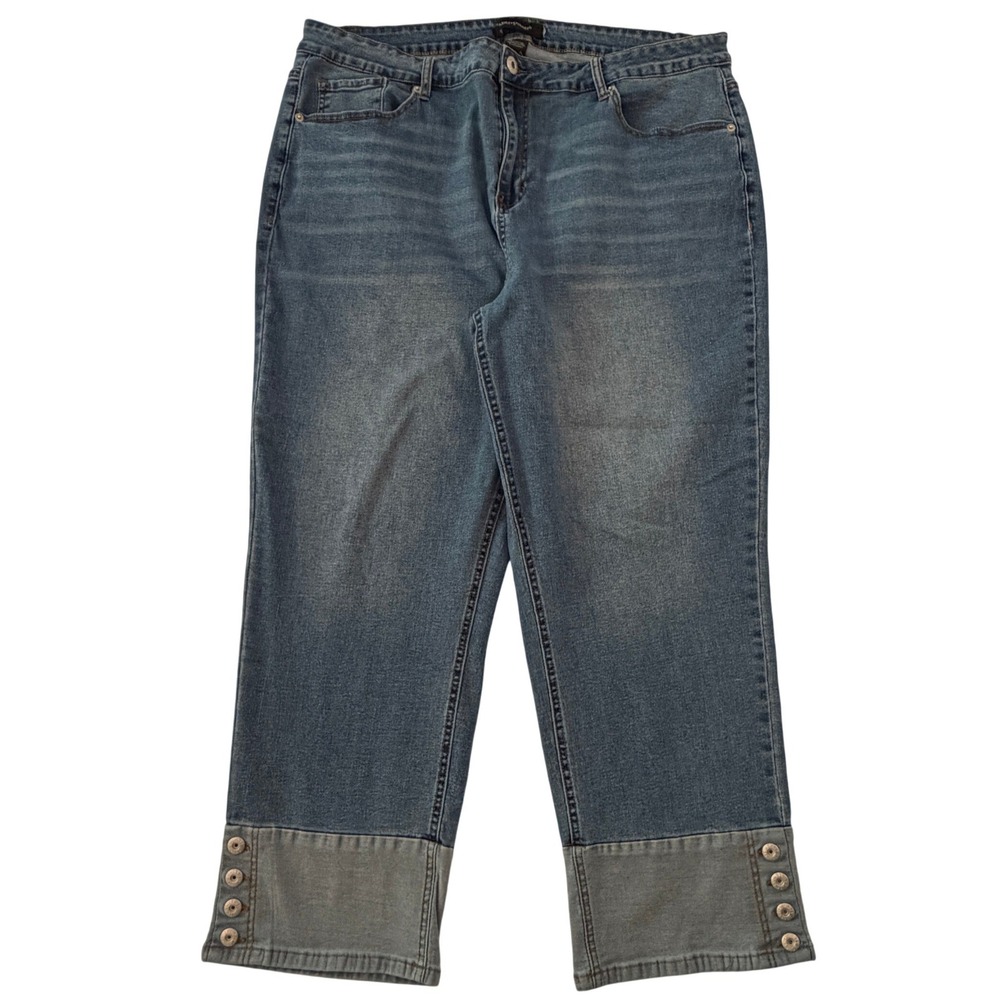 Ashley Stewart Womens Plus Size 22 Medium Wash Cropped Button Cuff Jeans